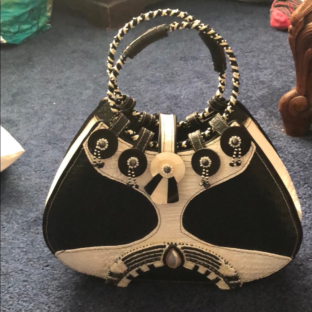 Small Mary Frances black and white handbag